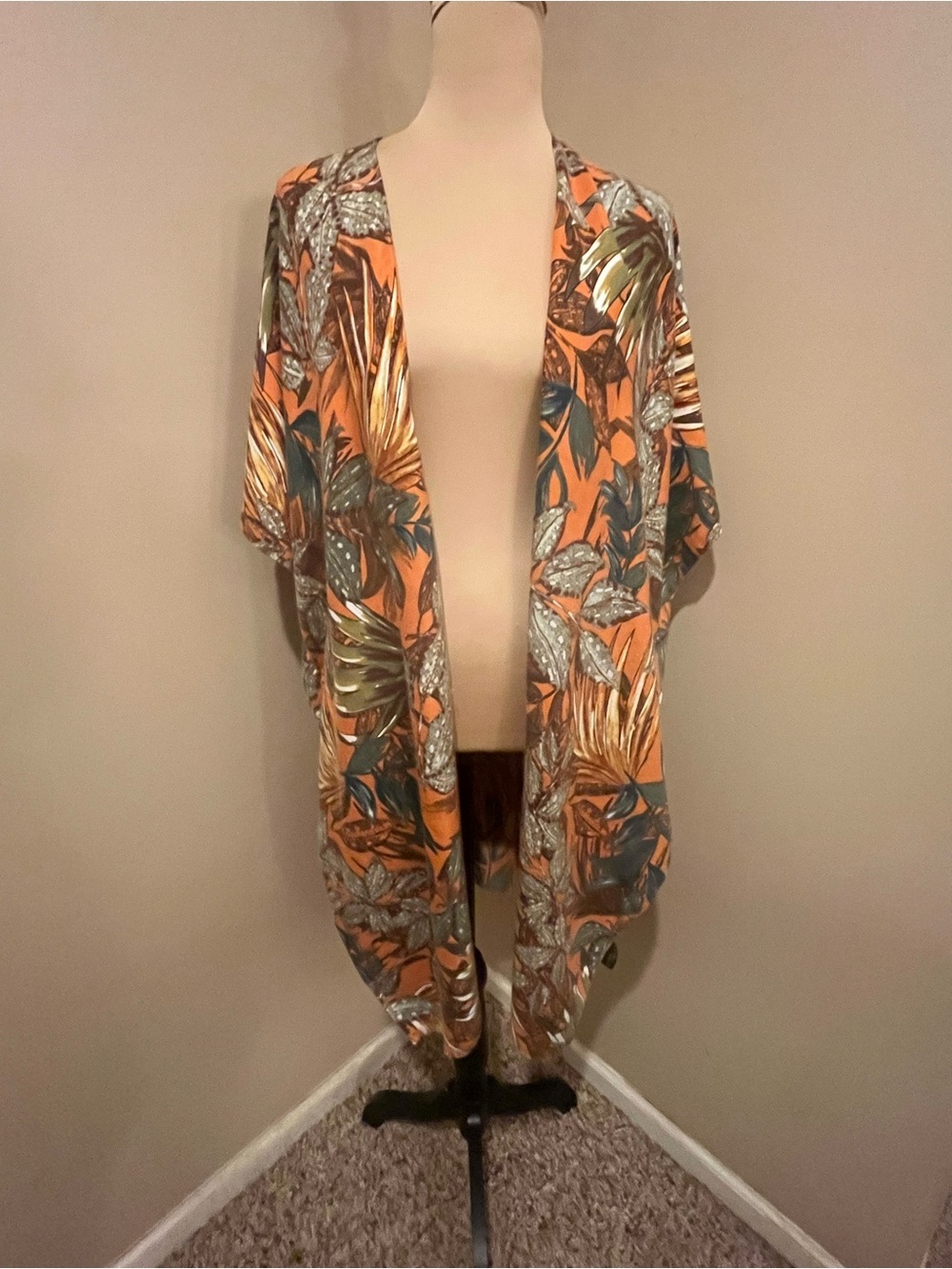 Do everything in love Orange Tropical Print Open-Front Kimono,osfm